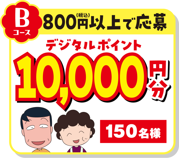 Bコース 800円（税込）以上で応募 デジタルポイント10,000円分 150名様